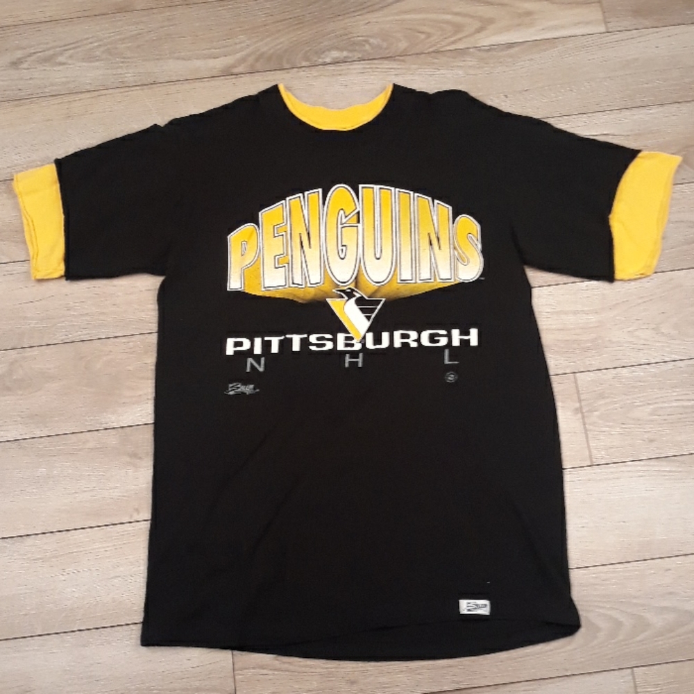 PITTSBURGH PENGUINS NHL Black Salem Single Stitch Mens‎ T Shirt Sz M 90s VTG